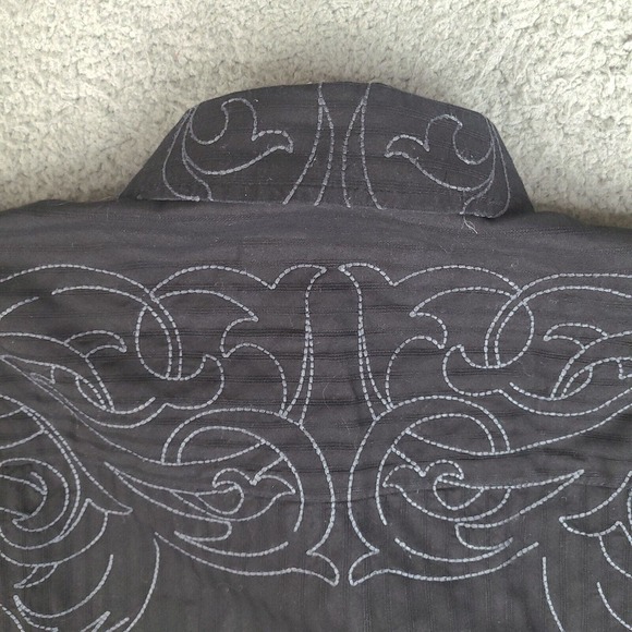 J Campbell Shirt Men’s Large Black Long Sleeve Button Down Embroidered Striped - Picture 10 of 15